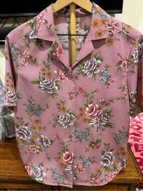 Vintage BonWorth purple Floral Button Up Blouse Top Sz Large? Cottagecore 90’s
